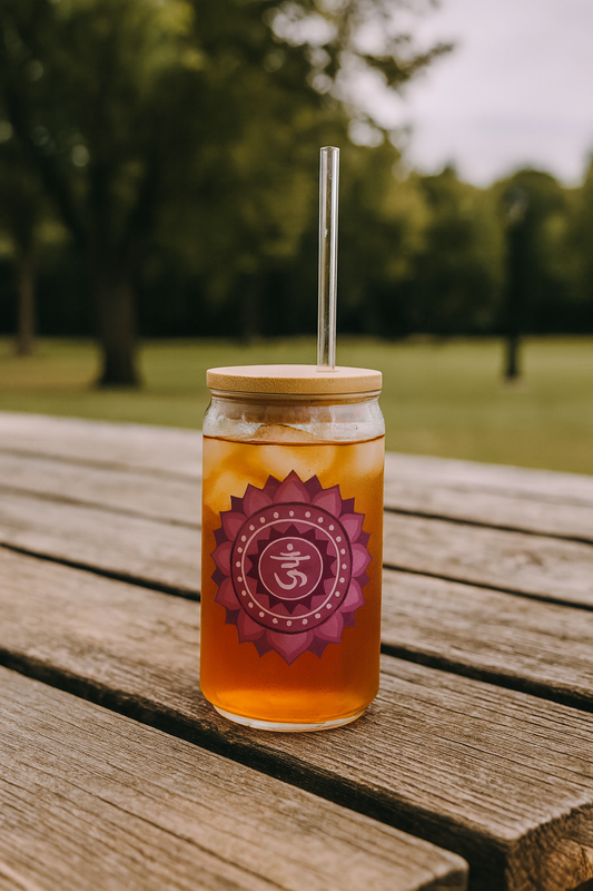 Crown Chakra Sipper Glass – 16oz Bamboo Lid & Straw