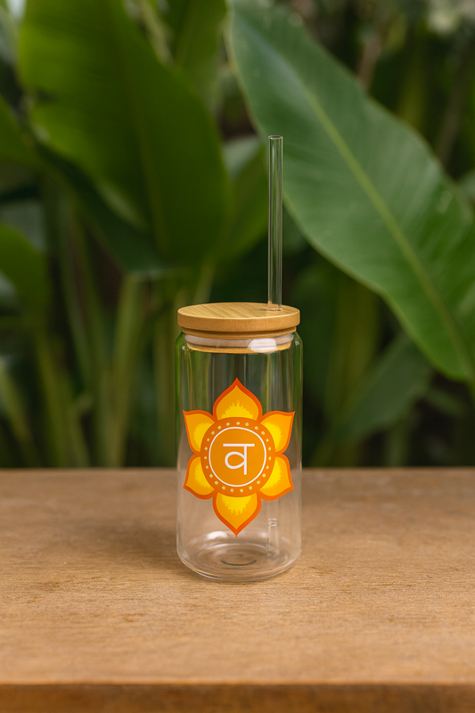 Sacral Chakra Sipper Glass – 16oz Bamboo Lid & Straw