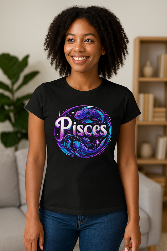 Pisces Zodiac T-Shirt – Bold Black & White Design 1