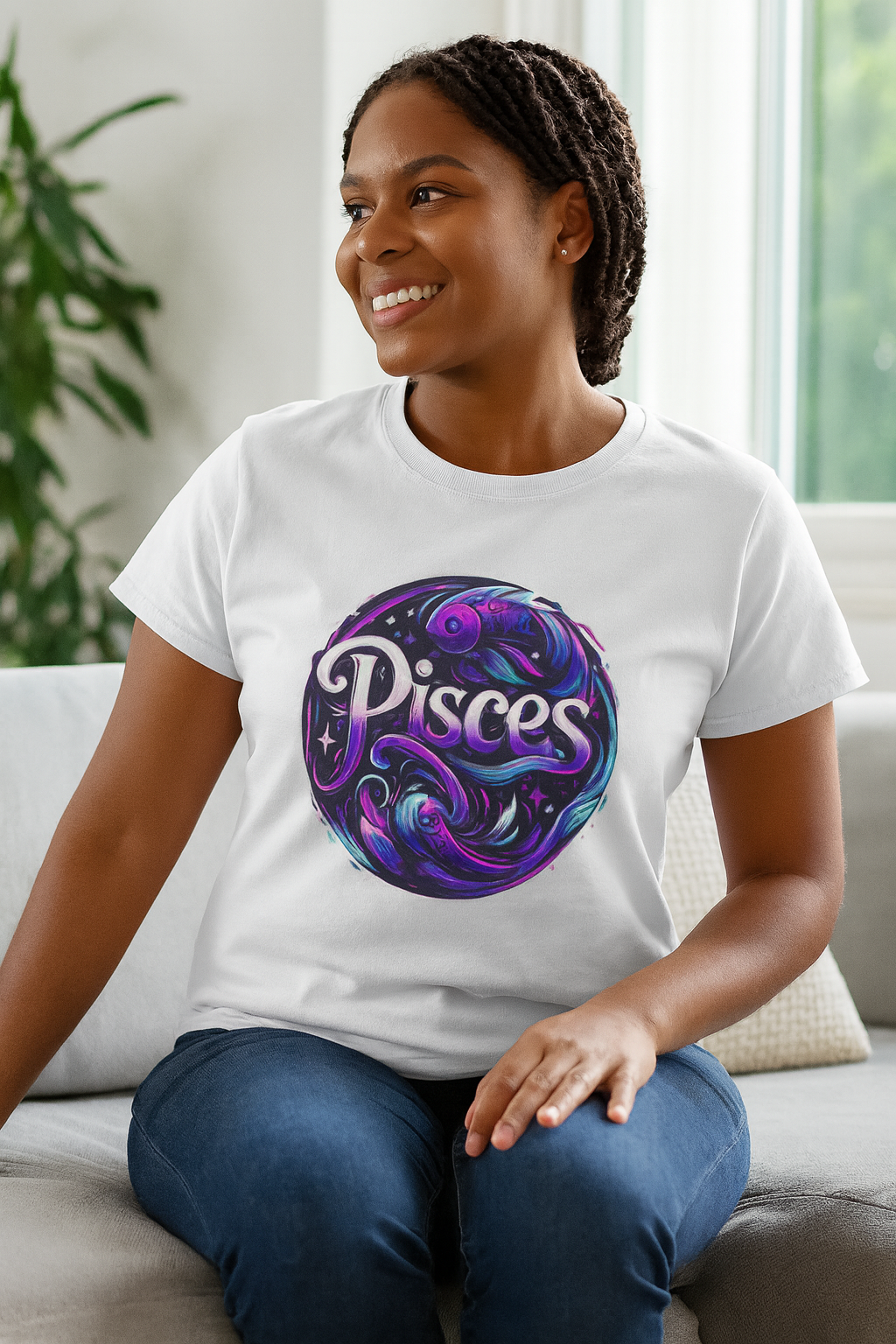 Pisces Zodiac T-Shirt – Bold Black & White Design 1