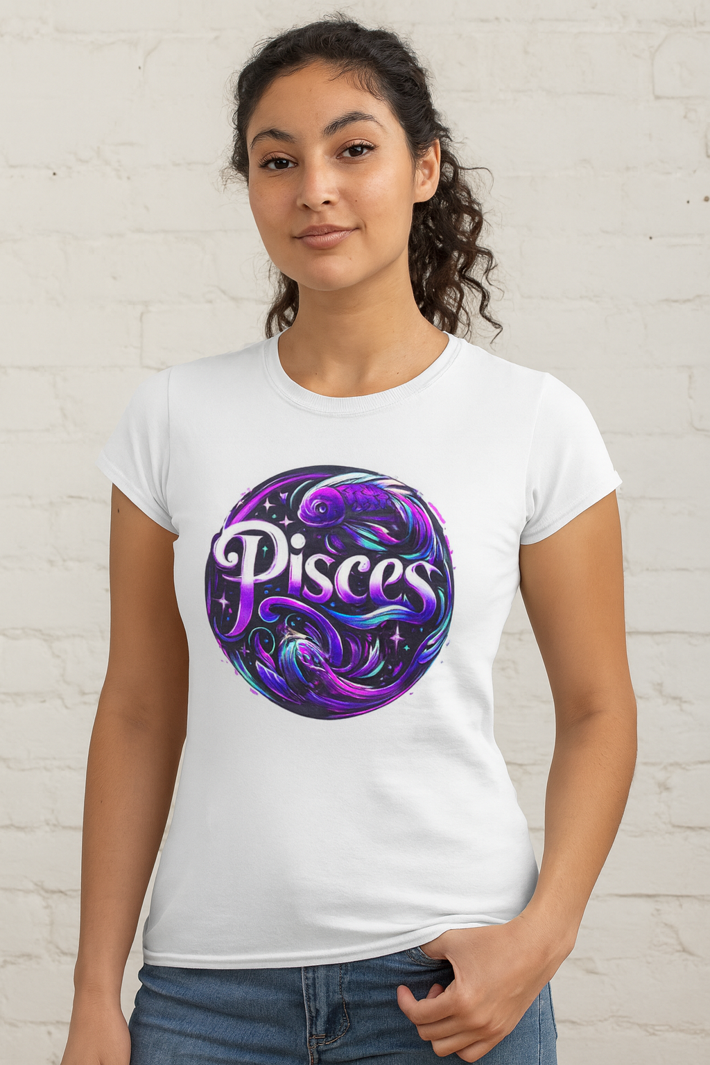 Pisces Zodiac T-Shirt – Bold Black & White Design 2