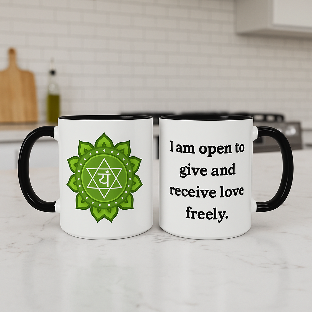 Heart Chakra Mug – I Am Open to Give and Receive Love Freely (11oz / 15oz)