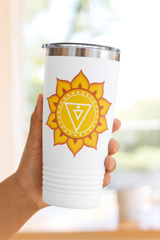 Solar Plexus Chakra Stainless Steel 20oz Tumbler – Confidence & Power (White)