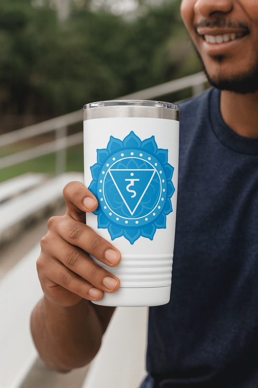 Throat Chakra Stainless Steel 20oz Tumbler – Truth & Expression (White)