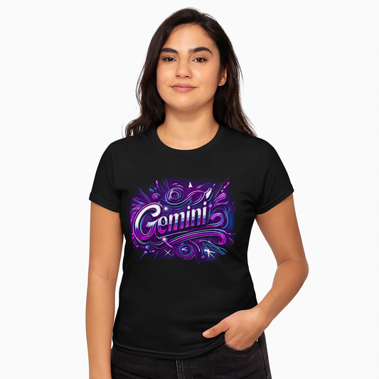 Gemini Zodiac T-Shirt – Bold Black & White Design 2