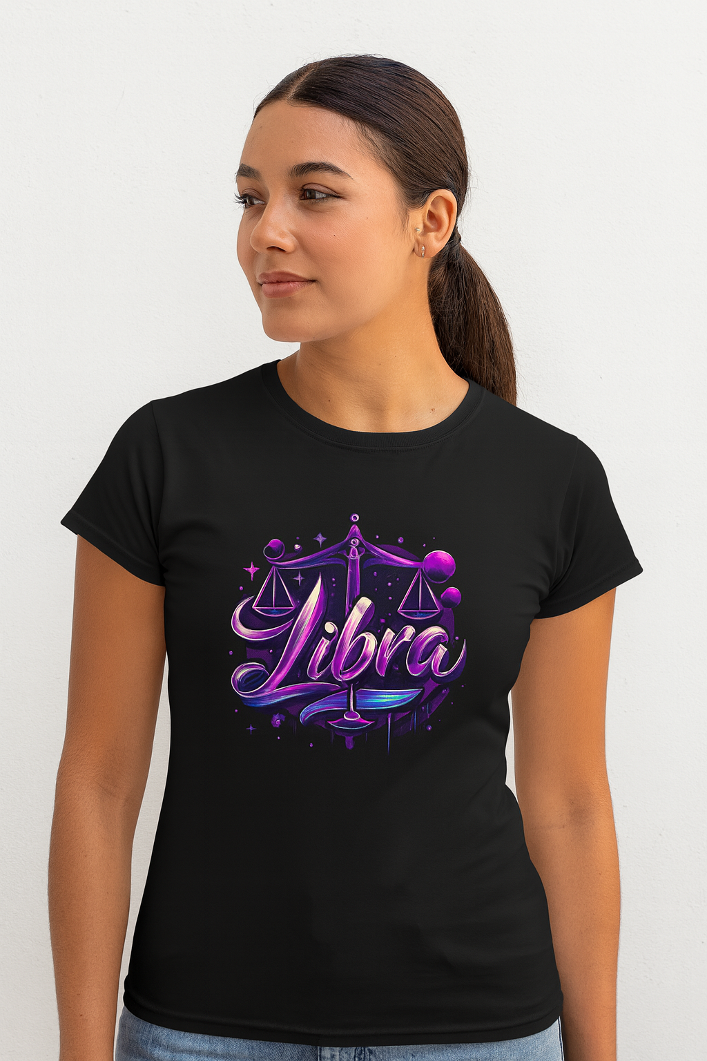 Libra Zodiac T-Shirt – Bold Black & White Design 1