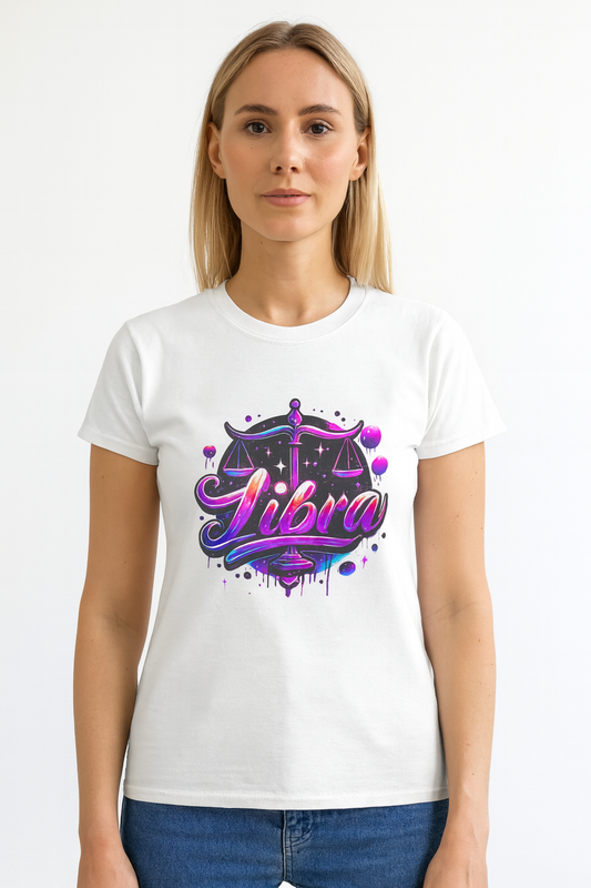 Libra Zodiac T-Shirt – Bold Black & White Design 1