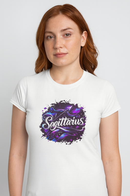 Sagittarius Zodiac T-Shirt – Bold Black & White Design 1